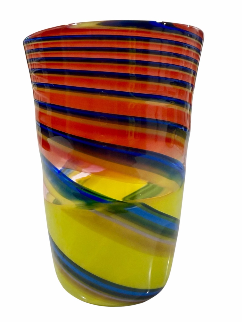 Vintage Murano Style 4.5” Rainbow Striped Art Glass Tumbler or Glass Small Vase"
